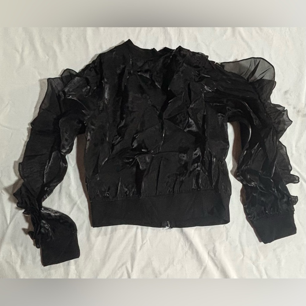 Almost Famous Black Ruffled Bomber Jacket - Picture 2 of 3